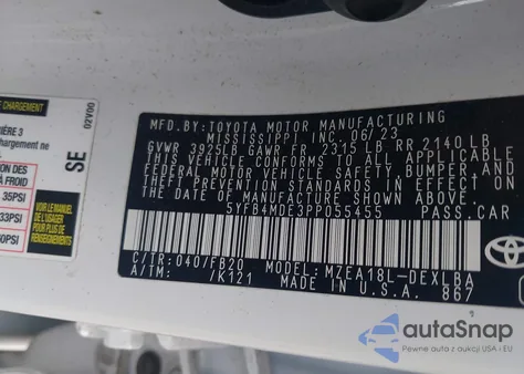 2023 Toyota Corolla Le из США, поврежденный, VIN 5YFB4MDE3PP055455